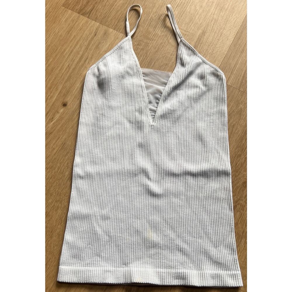 Free People Intimately Off White V Neck Ribbed Tank Top Size XS/S